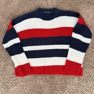 SHEIN Women’s Crewneck Sweater - Navy, Red, and White Large
